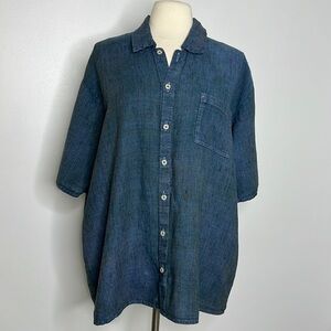 Flax men’s blue Linen short sleeve button down shirt size medium